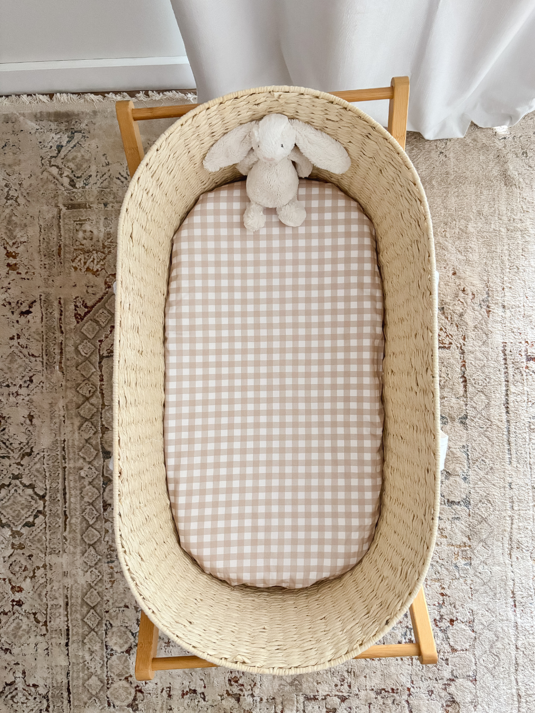 2-in-1 Waterproof Bassinet Sheets - Beige Gingham