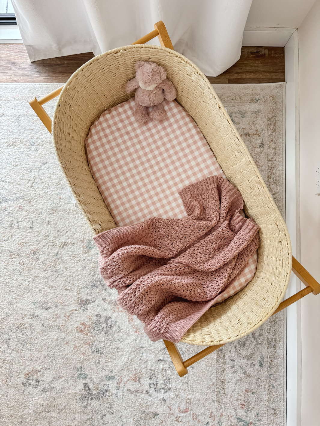 2-in-1 Waterproof Bassinet Sheets - Pink Gingham