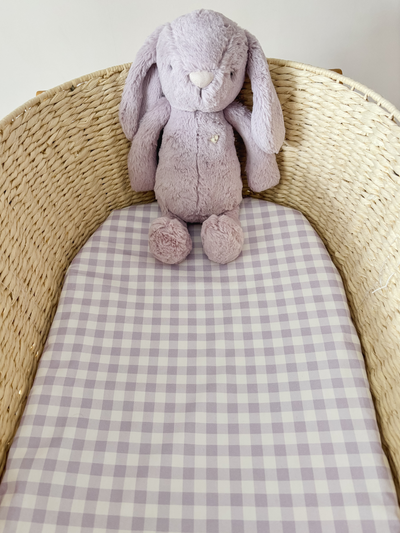 2-in-1 Waterproof Bassinet Sheets - Purple Gingham