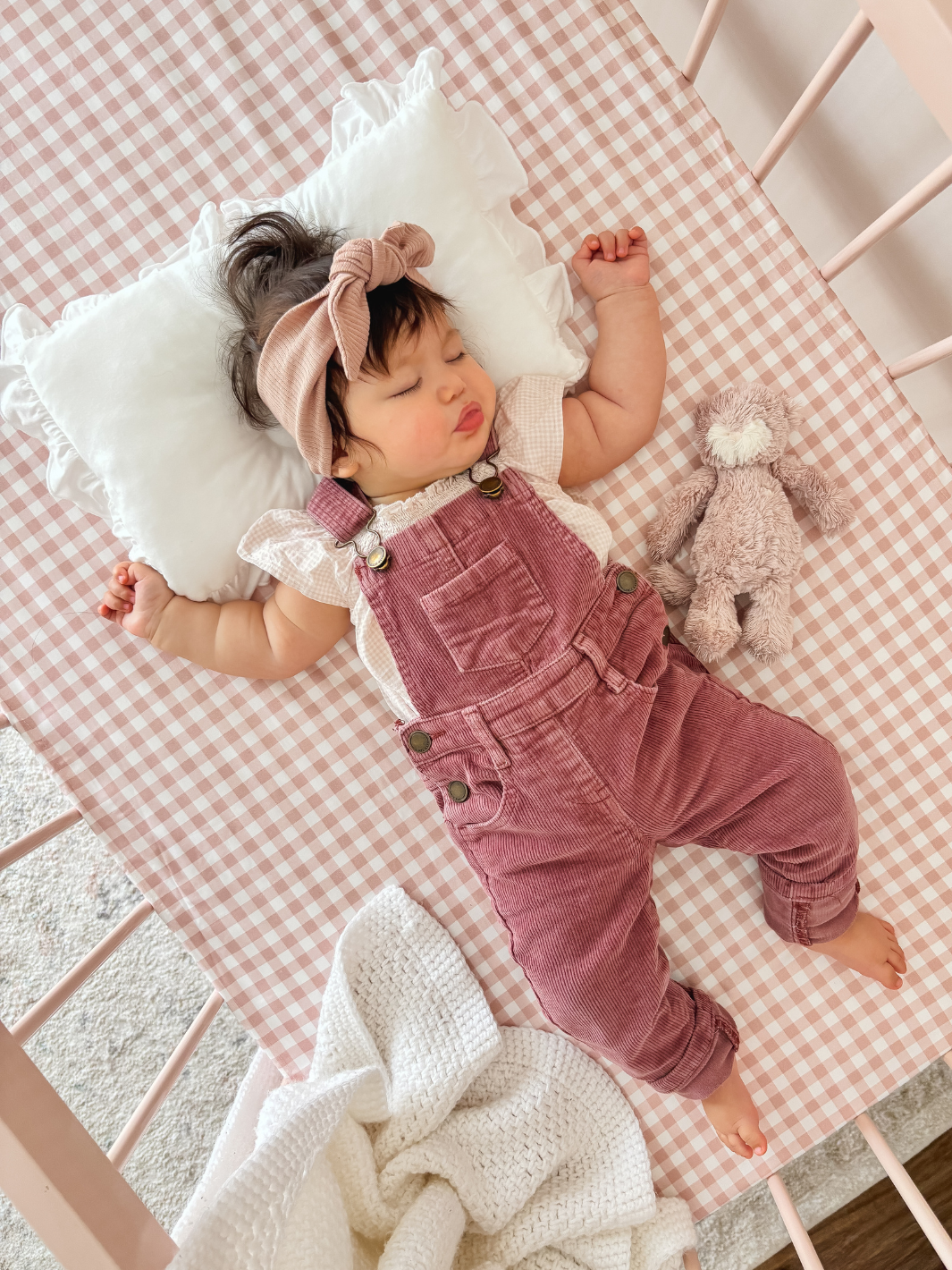 Waterproof cot sheet - Pink Gingham