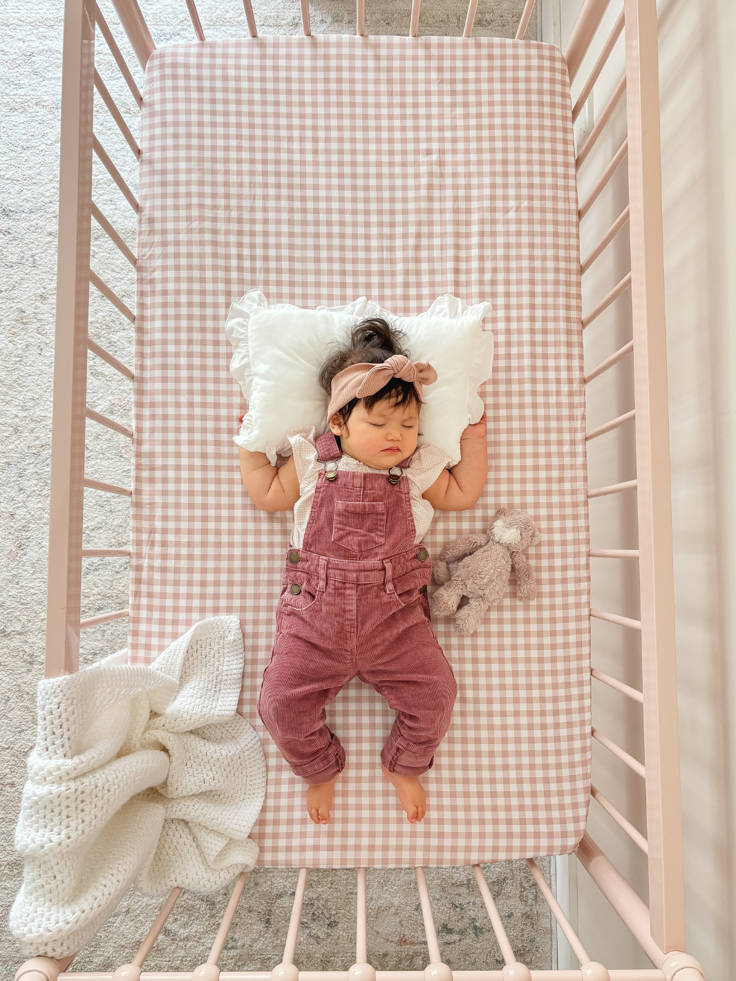 Waterproof cot sheet - Pink Gingham