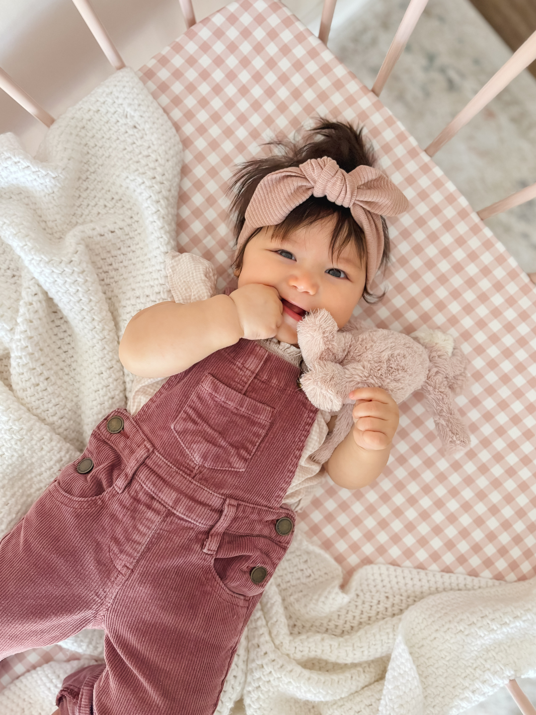 Waterproof cot sheet - Pink Gingham