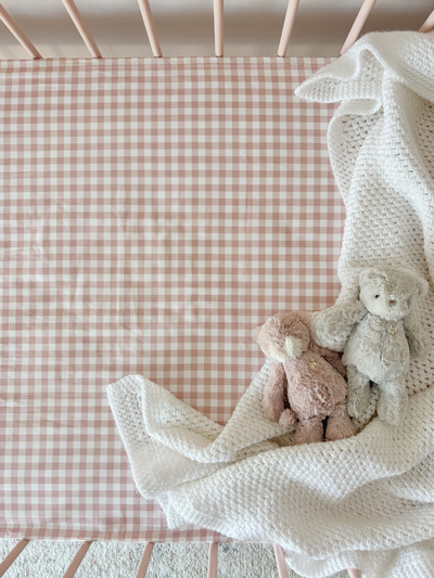 Waterproof cot sheet - Pink Gingham