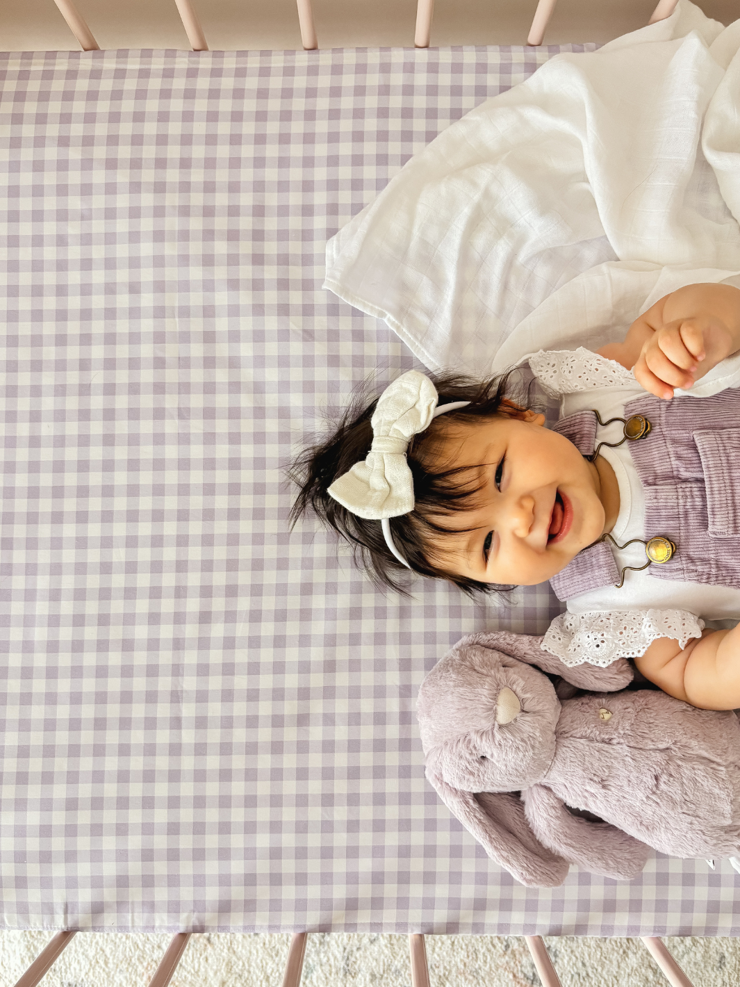 Waterproof cot sheet - Purple Gingham