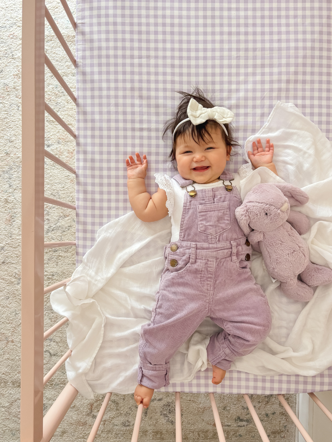 Waterproof cot sheet - Purple Gingham